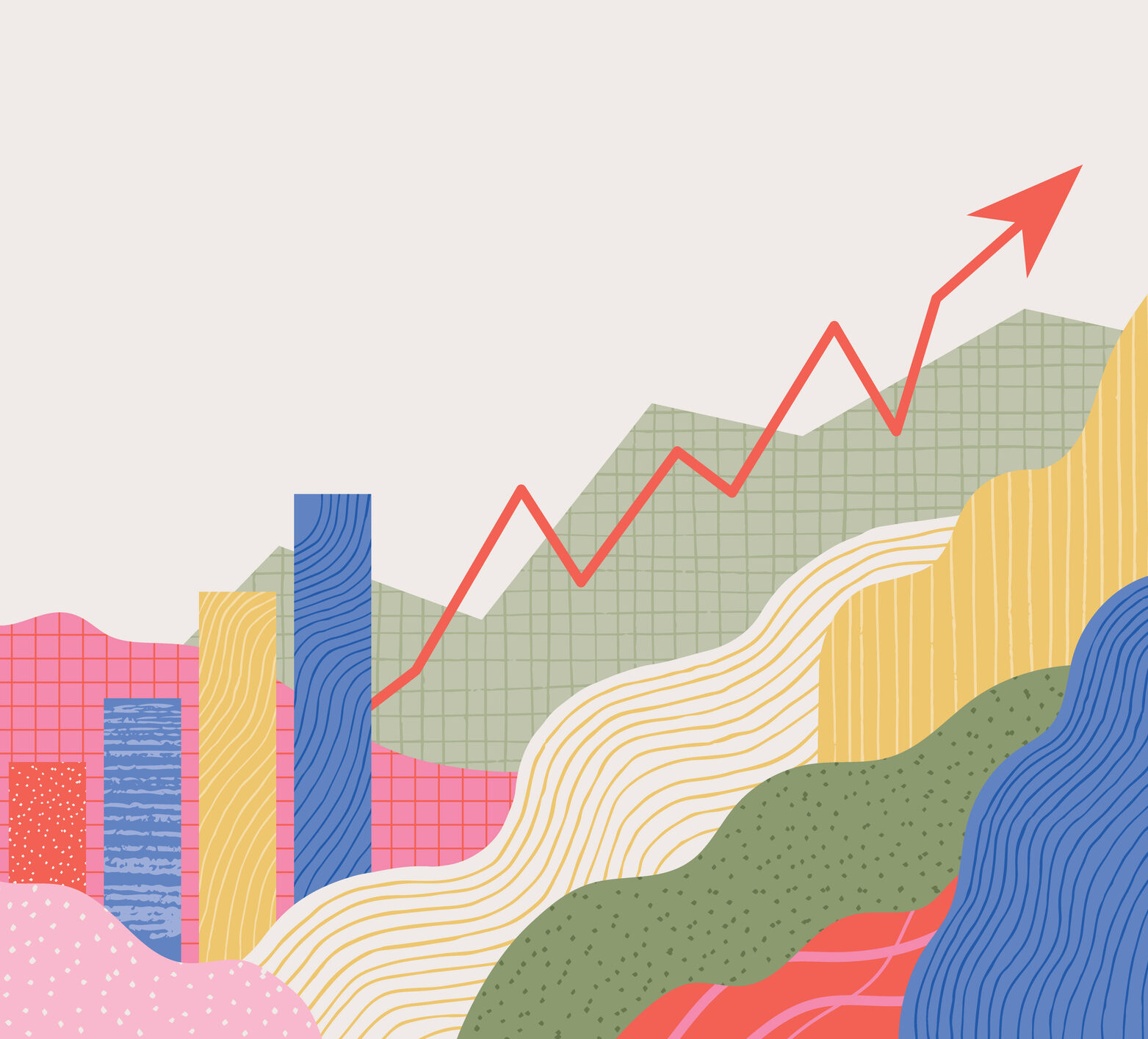 Colorful arrows on a graph trending upwards