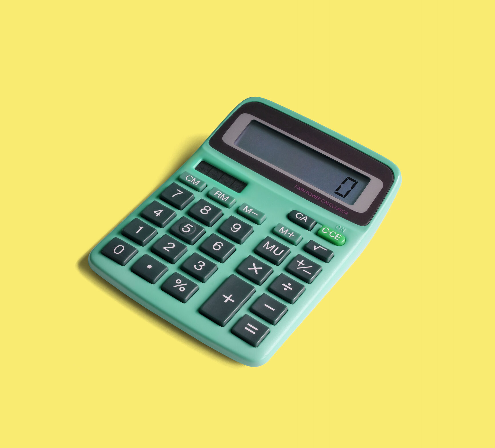 Green old-school calculator on a yellow background meant to show calculating GMI with time in range