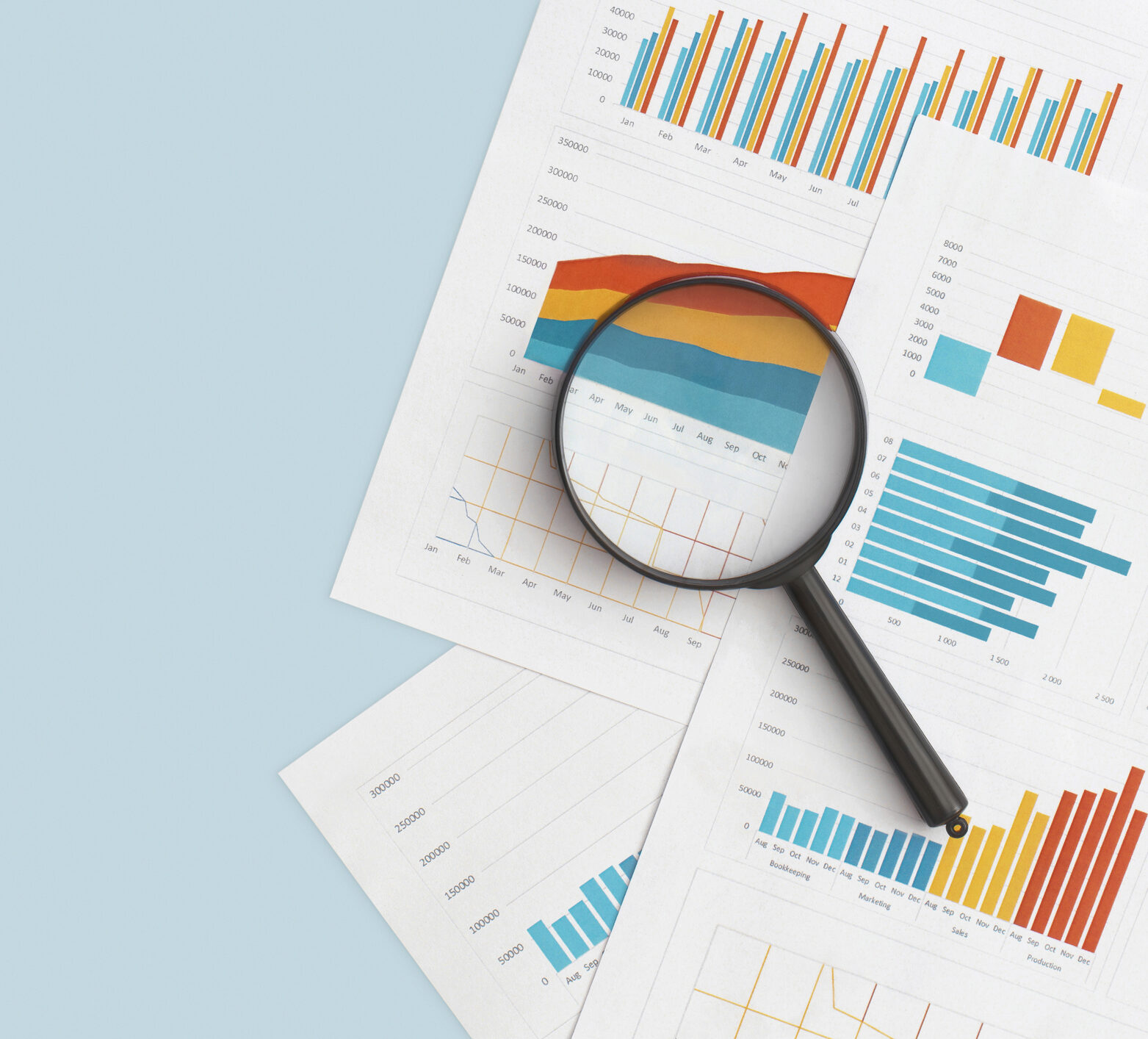 Magnifying glass looking at graphs of an AGP report