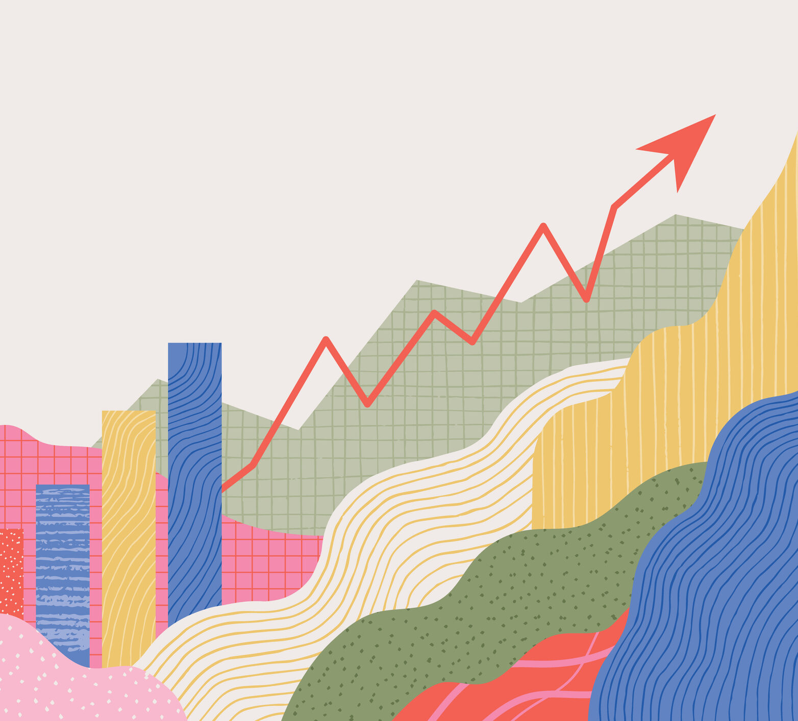 Colorful arrows on a graph trending upwards