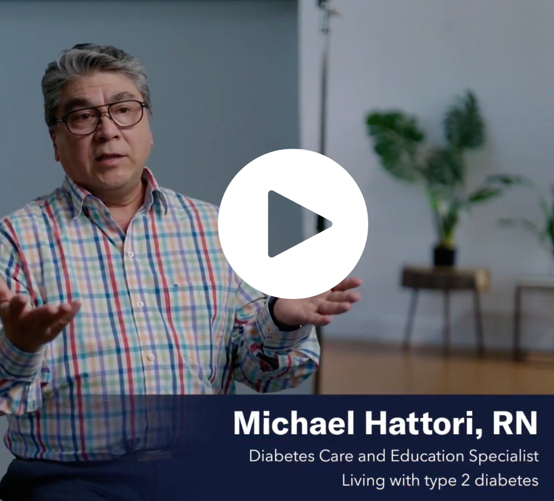 Screencap of Diabetes Care and Education Specialist Michael Hattori explaining time in range with a play button in the middle of the photo (indicates it is a video)